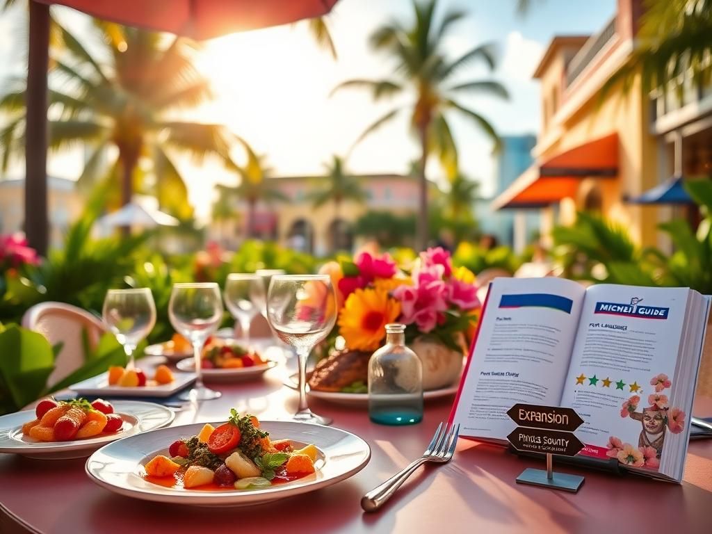 Flick International Vibrant outdoor dining setup in Florida surrounded by tropical foliage