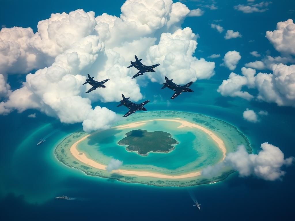 Flick International Aerial view of Scarborough Shoal with U.S. and Philippine military jets