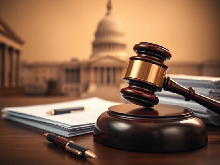 Flick International A close-up view of a gavel on a judge's block with the U.S. Capitol in the background