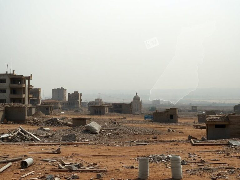 Flick International Desolate landscape of Gaza with crumbling buildings and debris