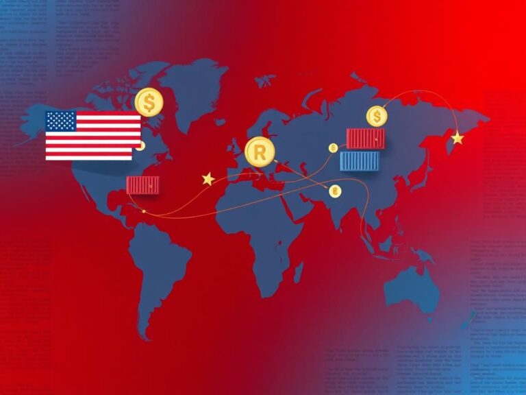 Flick International Conceptual digital illustration of a world map highlighting trade routes between the United States and China with tariff symbols