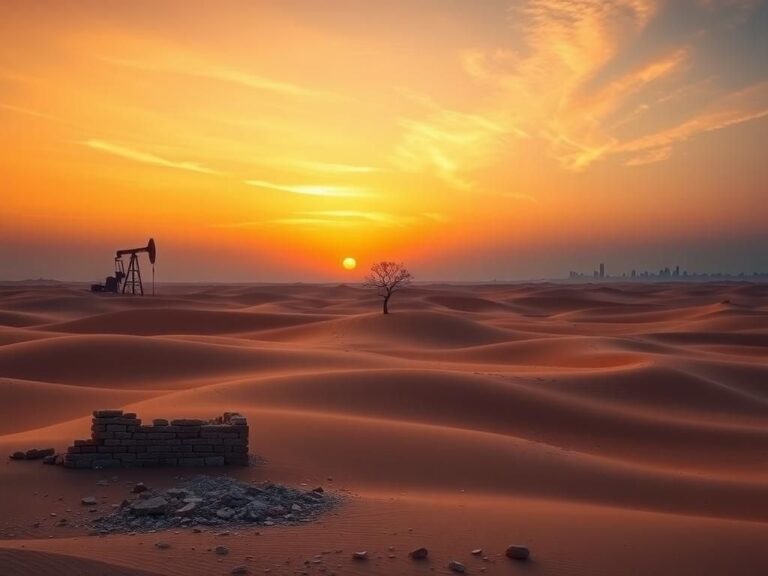 Flick International A stark desert landscape in Saudi Arabia with rolling dunes, an ancient stone wall, and an olive tree symbolizing peace.