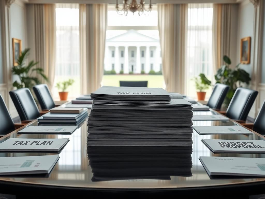 Flick International Modern conference table in the White House with tax documents