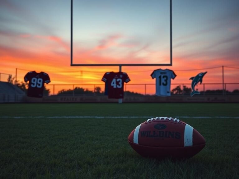 Flick International Sunset over a football field with goal posts silhouetted against the sky