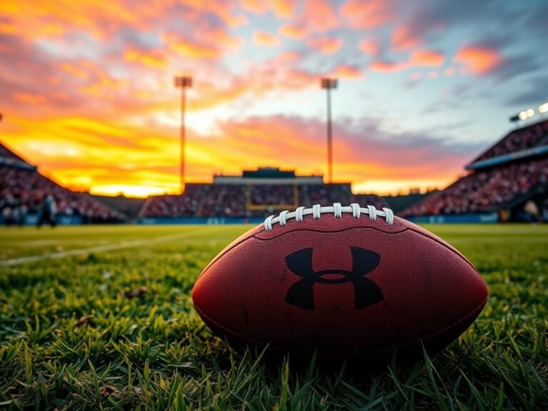 Flick International Close-up of a football on the grass with mud stains, symbolizing the running back position during a vibrant NFL game