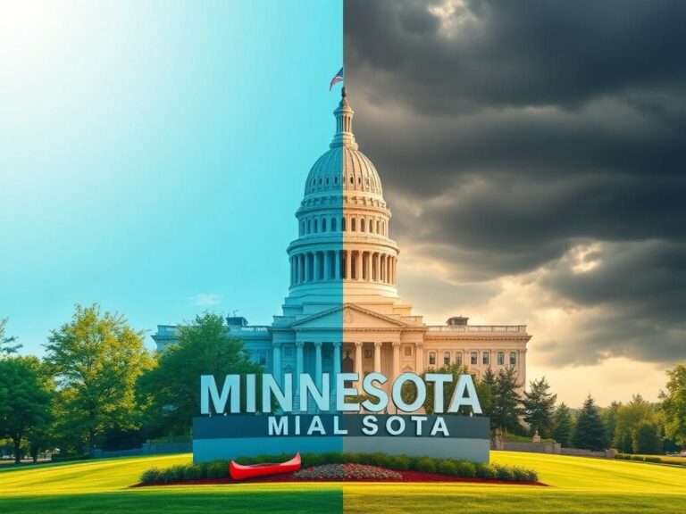 Flick International Split scene of the Minnesota State Capitol representing political division and hope