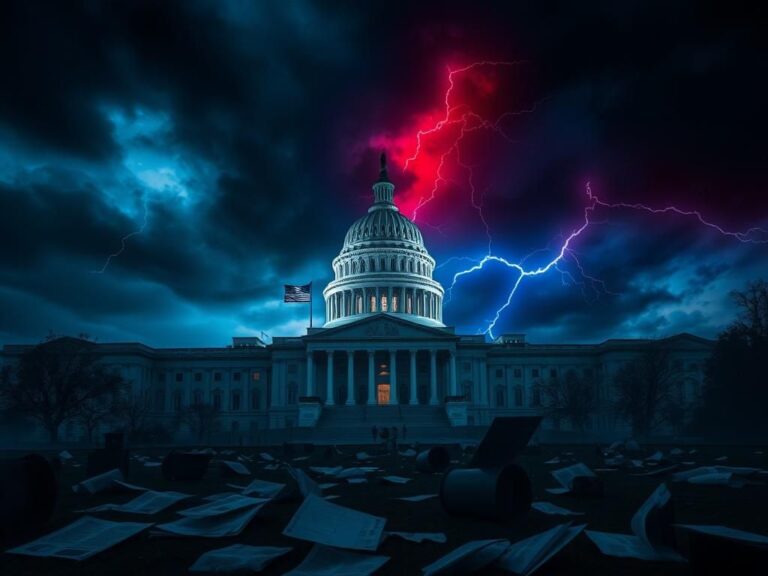 Flick International Dramatic view of the U.S. Capitol building under stormy skies portraying political tension