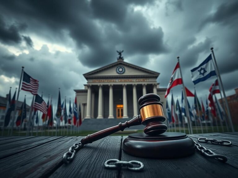 Flick International Dramatic scene of the International Criminal Court building in The Hague with storm clouds overhead