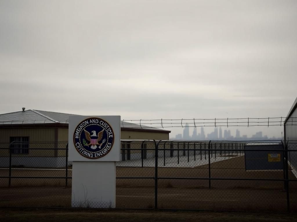 Flick International A stark view of an ICE detention center with barbed wire and an overcast sky