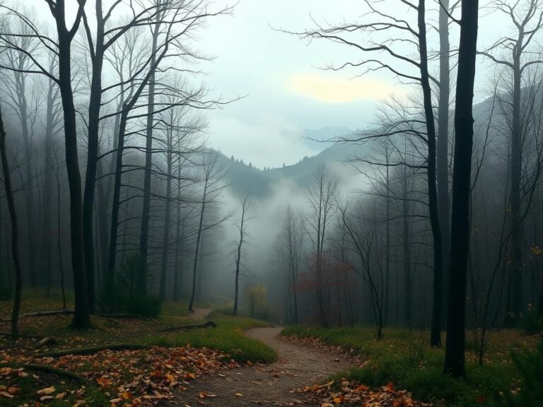 Flick International A misty landscape of the Great Smoky Mountains with a winding trail disappearing into the forest