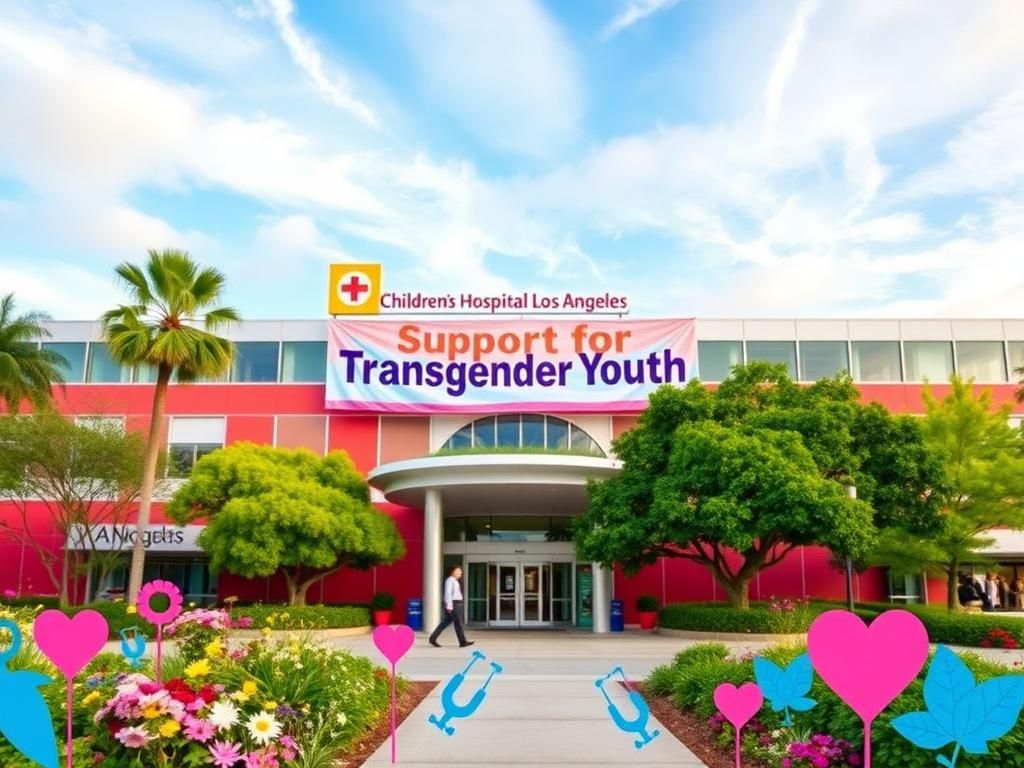 Flick International Vibrant exterior of Children’s Hospital Los Angeles promoting support for transgender youth