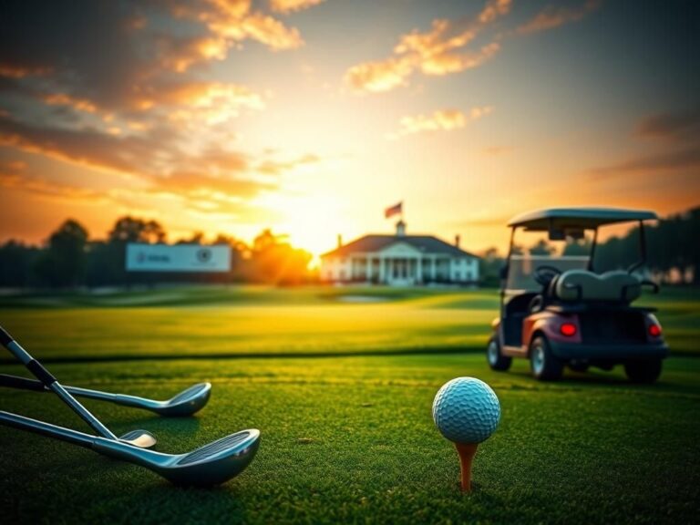 Flick International A pristine golf course at sunset with a golf cart and clubs symbolizing partnership in the sport.