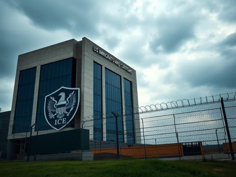 Flick International U.S. Immigration and Customs Enforcement headquarters with strong stone and glass structure