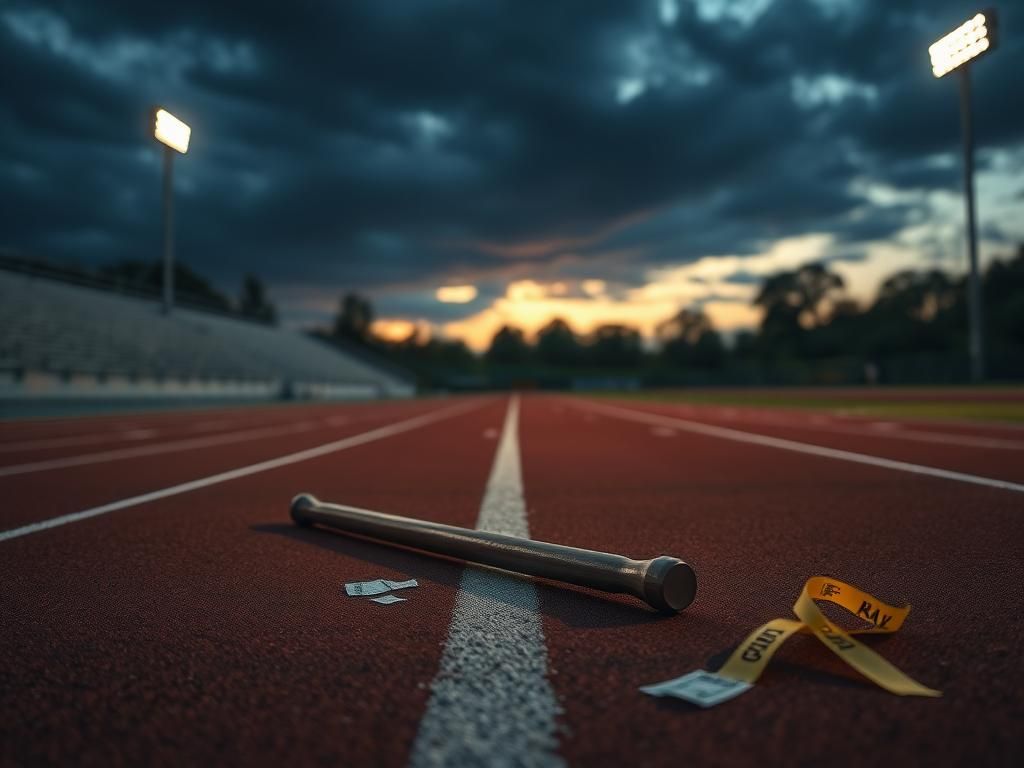 Flick International Broken baton lying on an empty track after a high school incident