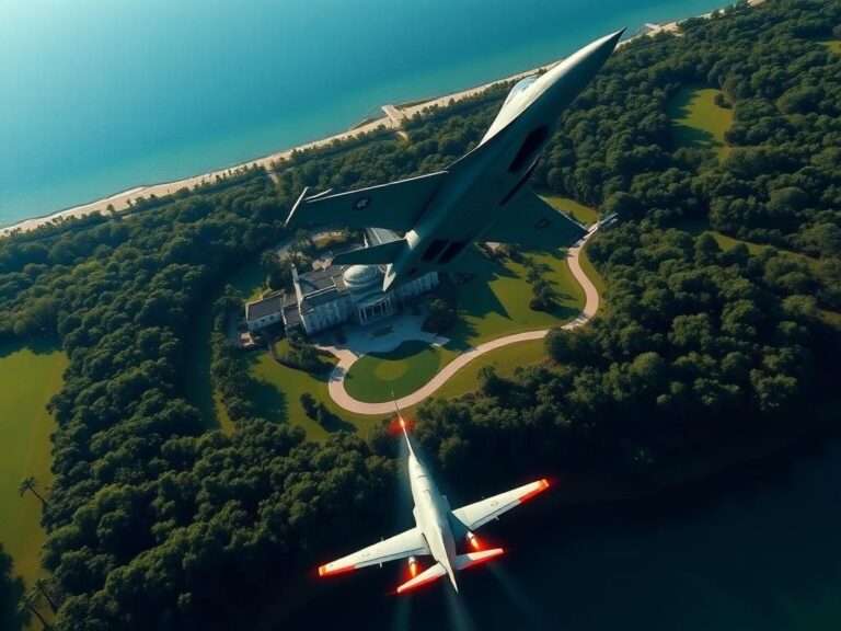 Flick International A military F-16 fighter jet intercepting a civilian aircraft above Mar-a-Lago estate