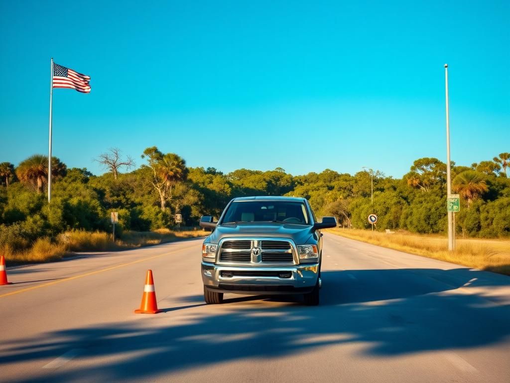 Flick International Broken-down Dodge Ram truck at a traffic stop on Interstate 95 in Florida