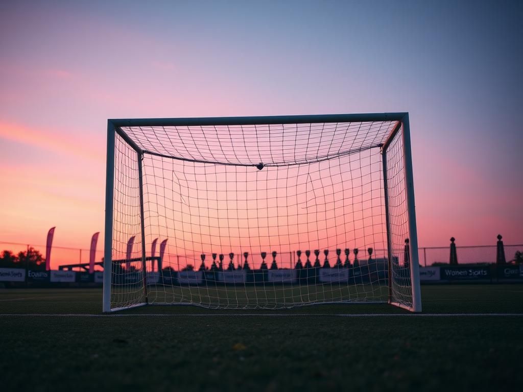 Flick International Empty girls' soccer goal on a deserted sports field at dawn