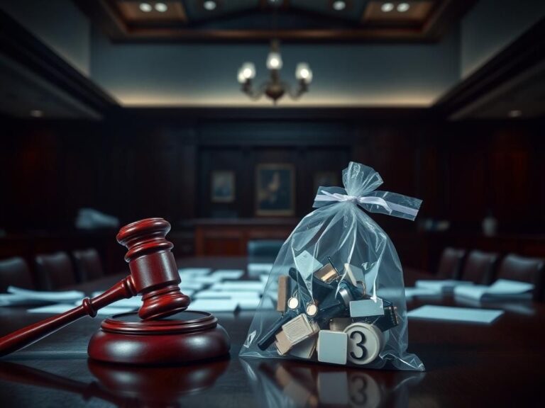 Flick International A dark mood courtroom scene depicting a gavel on a judge's bench