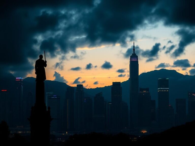 Flick International Twilight skyline of Hong Kong with a dramatic silhouette symbolizing power and authority