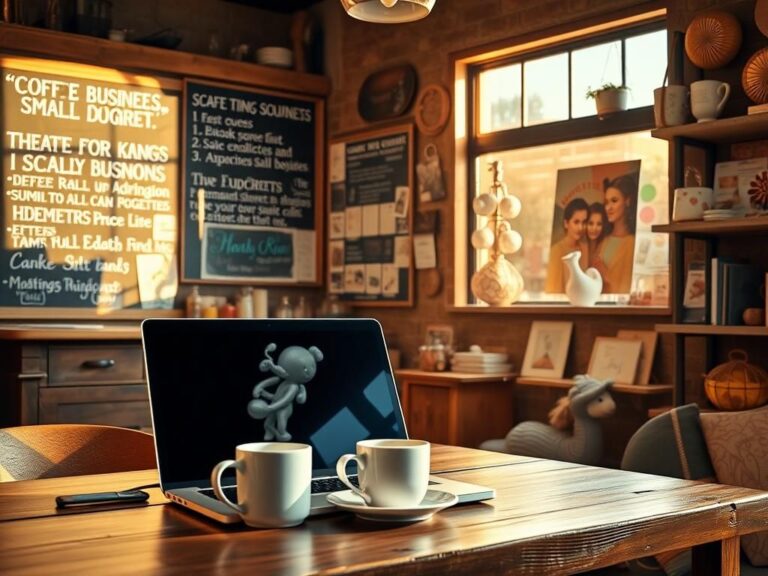 Flick International A cozy coffee shop interior with a laptop and coffee, symbolizing entrepreneurship and ambition