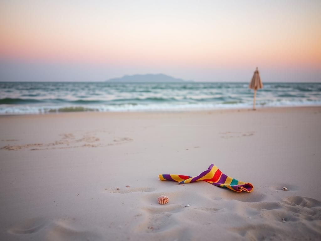 Flick International Tranquil beach scene at dawn with waves and seashells