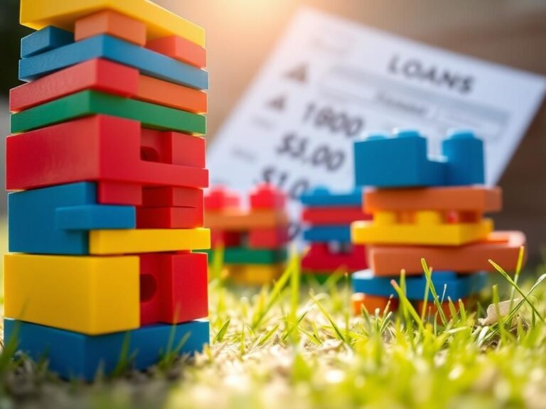 Flick International Close-up of colorful toy building blocks representing childhood loans