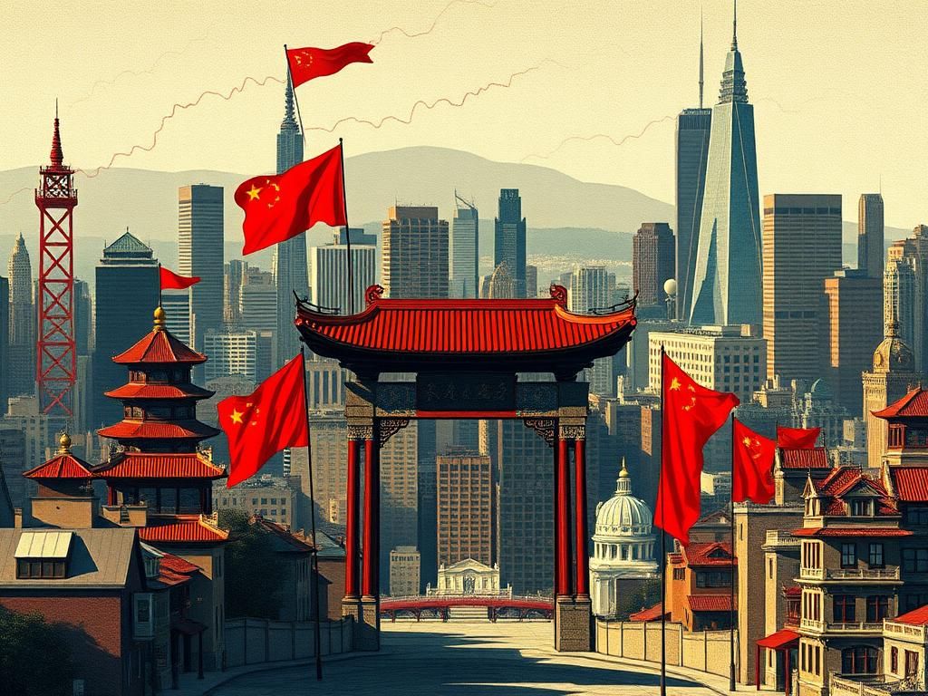 Flick International Urban landscape of San Francisco with Chinese architectural influences