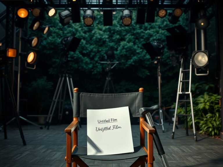 Flick International A movie set featuring a director's chair with Alejandro Iñárritu's name and a script for an untitled film.