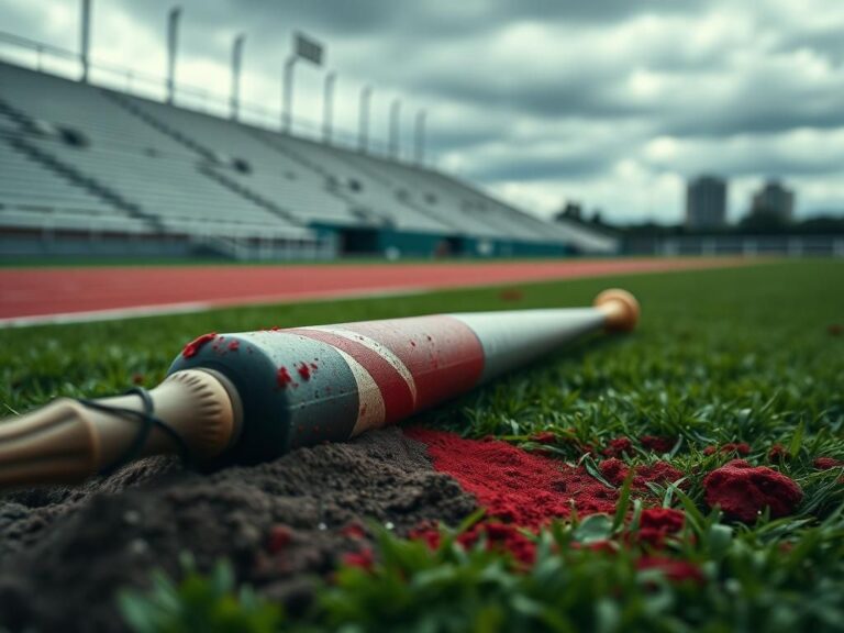 Flick International Close-up of a track and field baton with splatter marks in a grassy field