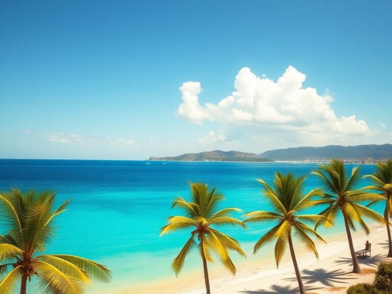 Flick International Panoramic view of Cuba's coastline with turquoise waters and palm trees