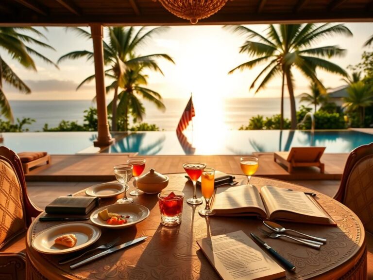 Flick International Ornate dinner table set at a high-end resort in Thailand during sunset