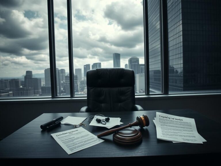 Flick International Empty desk in an urban office representing discrimination and conflict in Denver