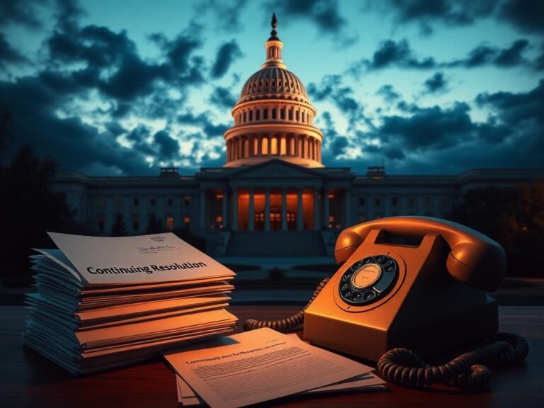 Flick International U.S. Capitol building at dusk with swirling clouds and a rotary phone, symbolizing urgent political negotiations