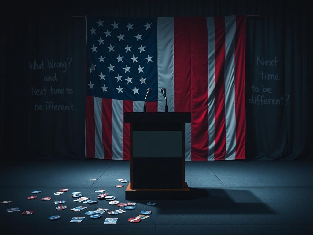 Flick International Empty podium with microphones on stage symbolizing a political campaign's challenges