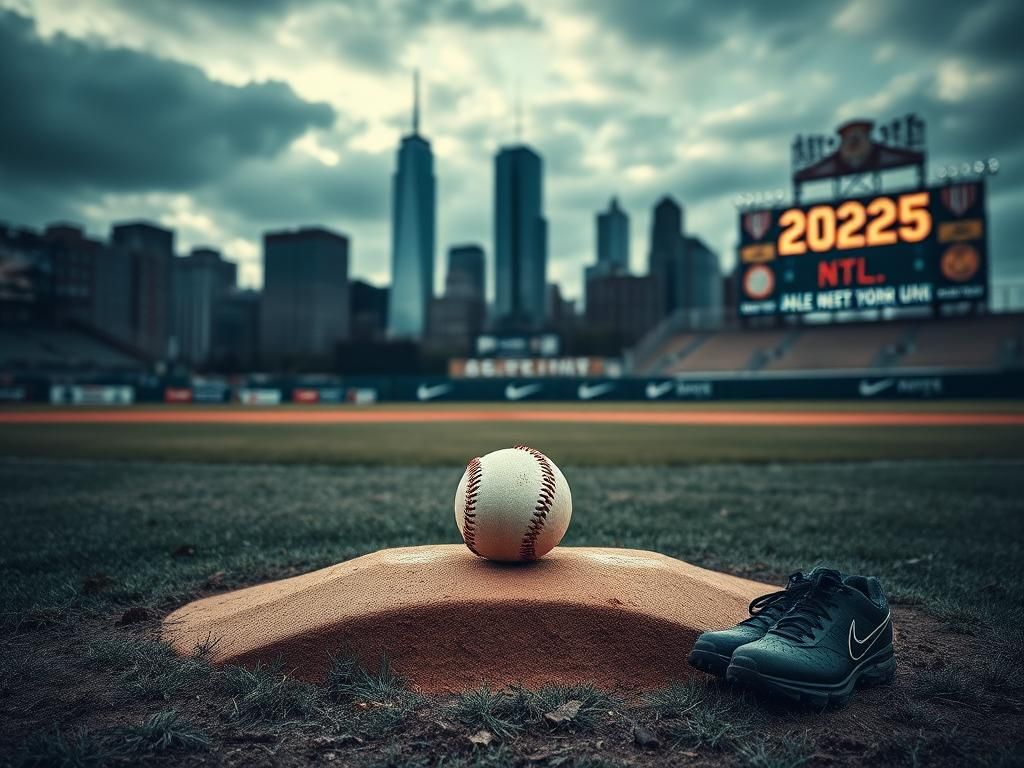 Flick International Empty baseball diamond at dusk with a focus on the pitcher’s mound and a baseball