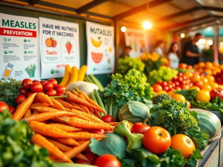 Flick International Close-up of colorful fresh fruits and vegetables at a farmer's market stall