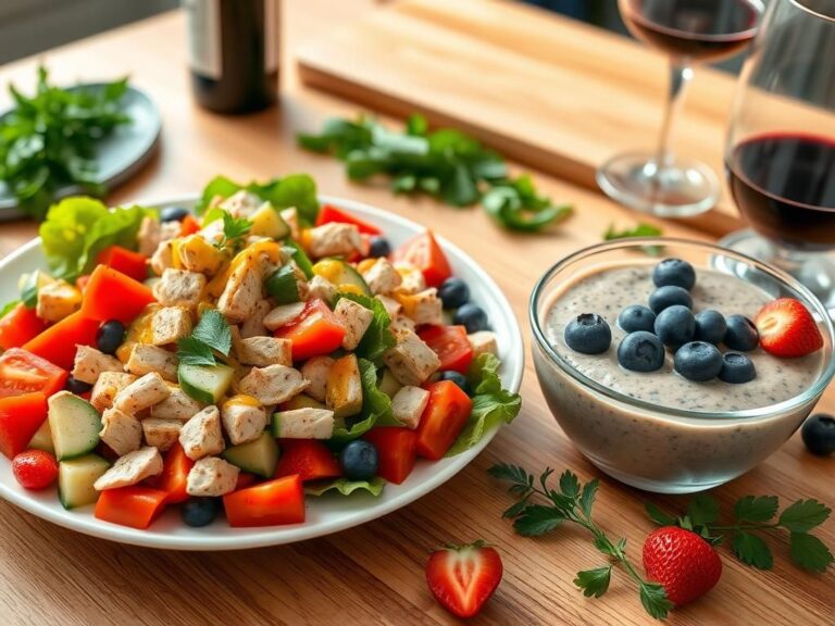 Flick International Vibrant Greek-inspired chicken salad with protein pudding