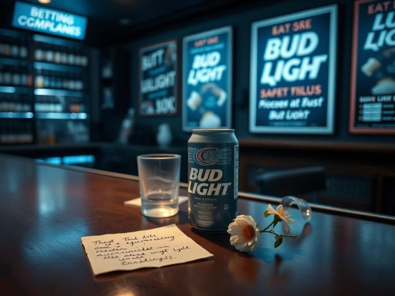 Flick International A dimly lit bar countertop featuring an untouched Bud Light can next to a half-empty glass, symbolizing the brand's struggle.