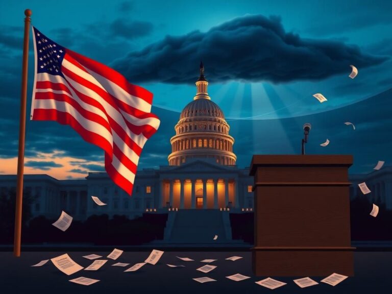 Flick International A stylized depiction of the U.S. Capitol building at dusk with an American flag in the foreground