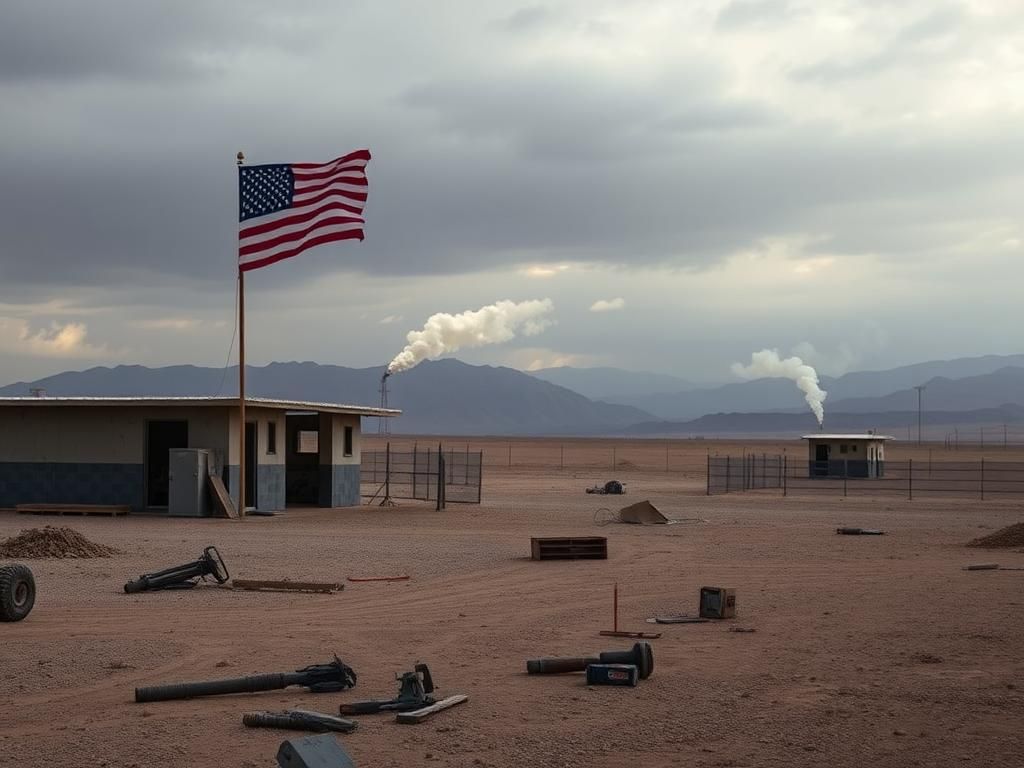 Flick International A military base in a war zone with empty contractor barracks and an American flag