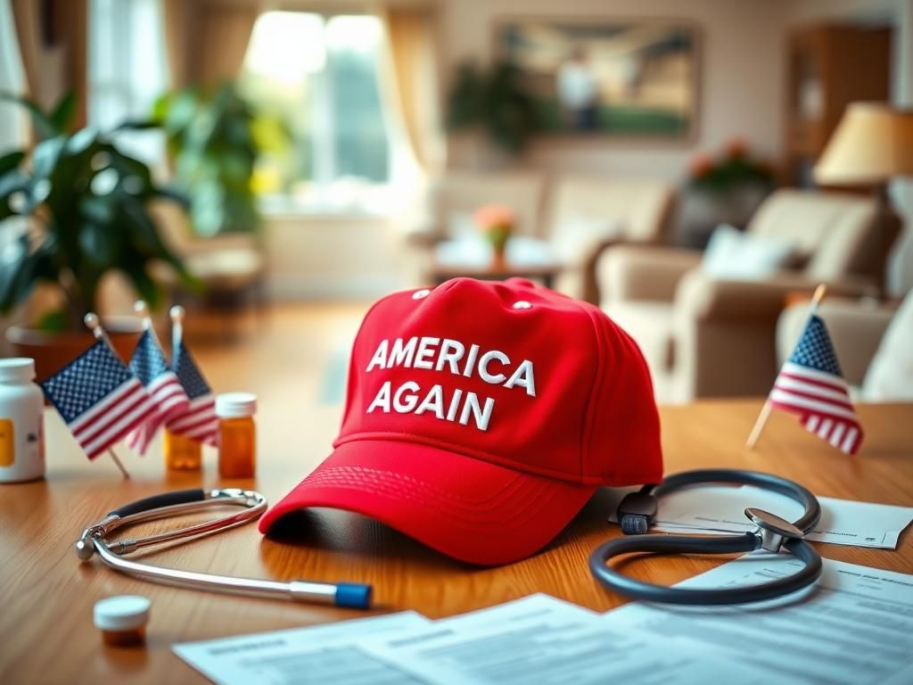 Flick International Close-up of a red MAGA hat on a wooden table alongside medical equipment