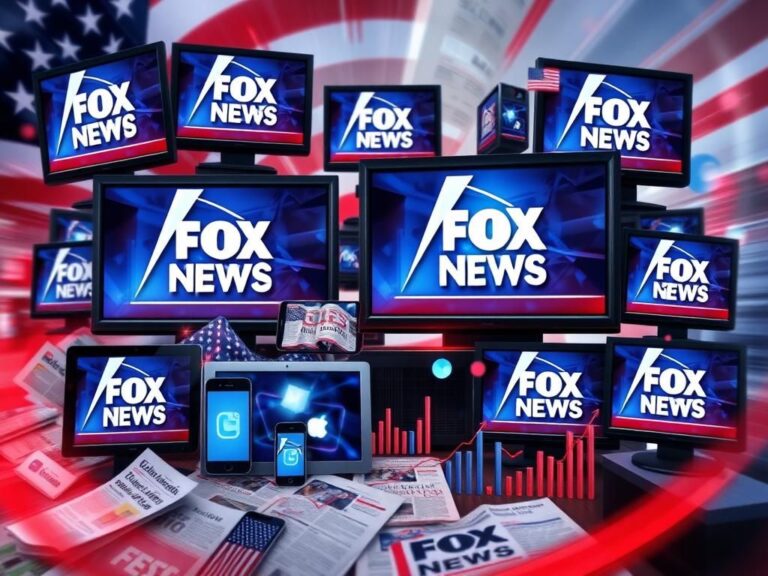 Flick International A dynamic collage representing the media landscape with FOX News logos, digital devices, and viewer engagement charts