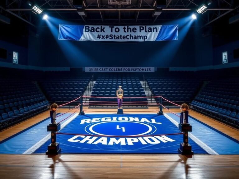 Flick International Dynamic wrestling ring in a high school gymnasium during a regional championship