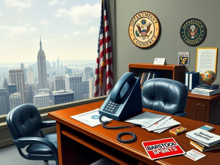 Flick International surreal office scene representing a government building with an unusual phone on a desk