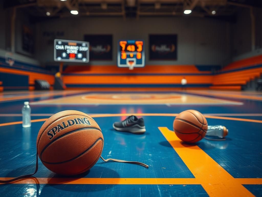 Flick International High school basketball scene with sneakers and basketball on the floor