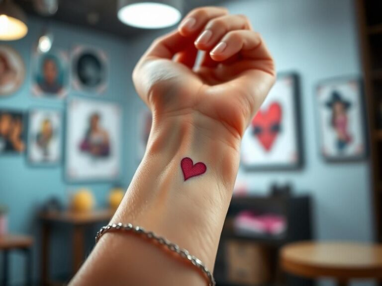 Flick International Close-up of a small pink heart tattoo on a wrist