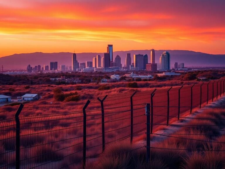 Flick International San Diego County landscape with border fence and skyline