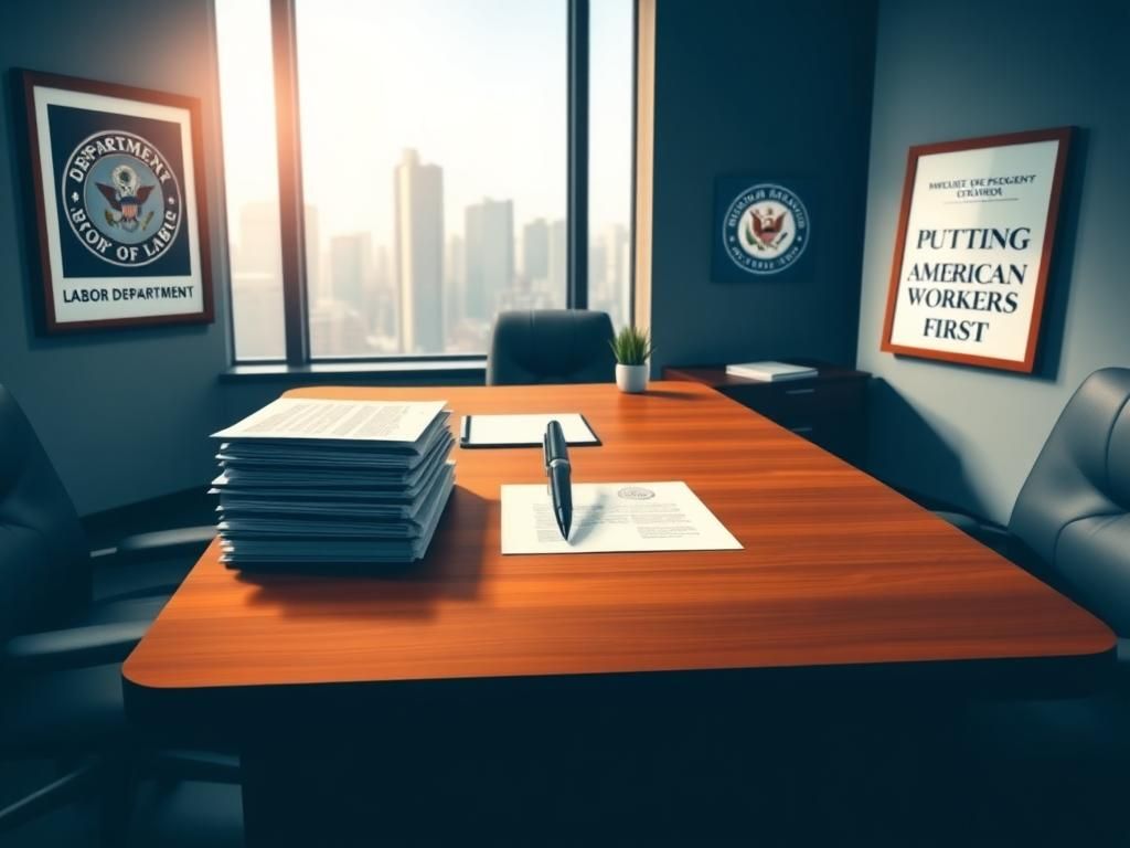 Flick International A modern office setting symbolizing the Department of Labor with a desk and official memos