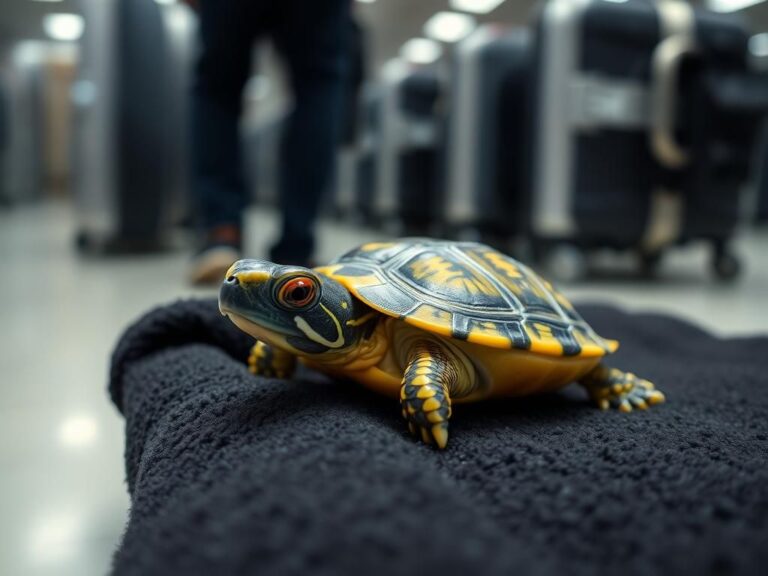 Flick International Close-up of a small red-ear slider turtle resting on a dark cloth towel