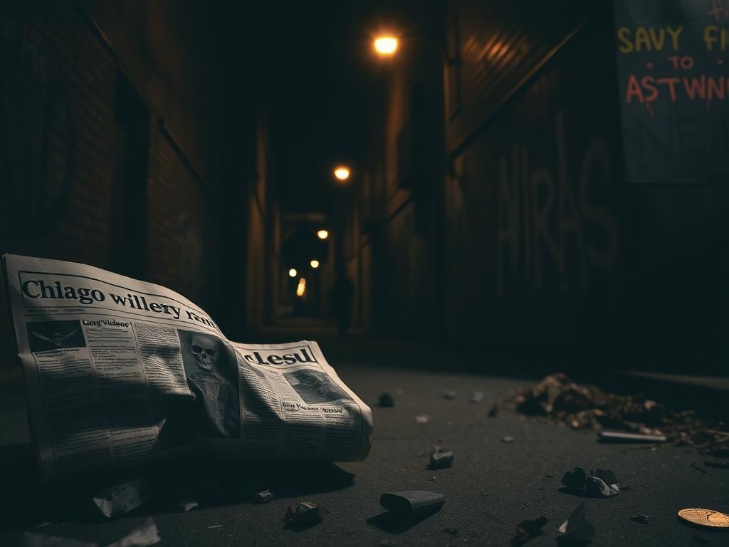 Flick International Dark urban alleyway in Chicago symbolizing gang violence